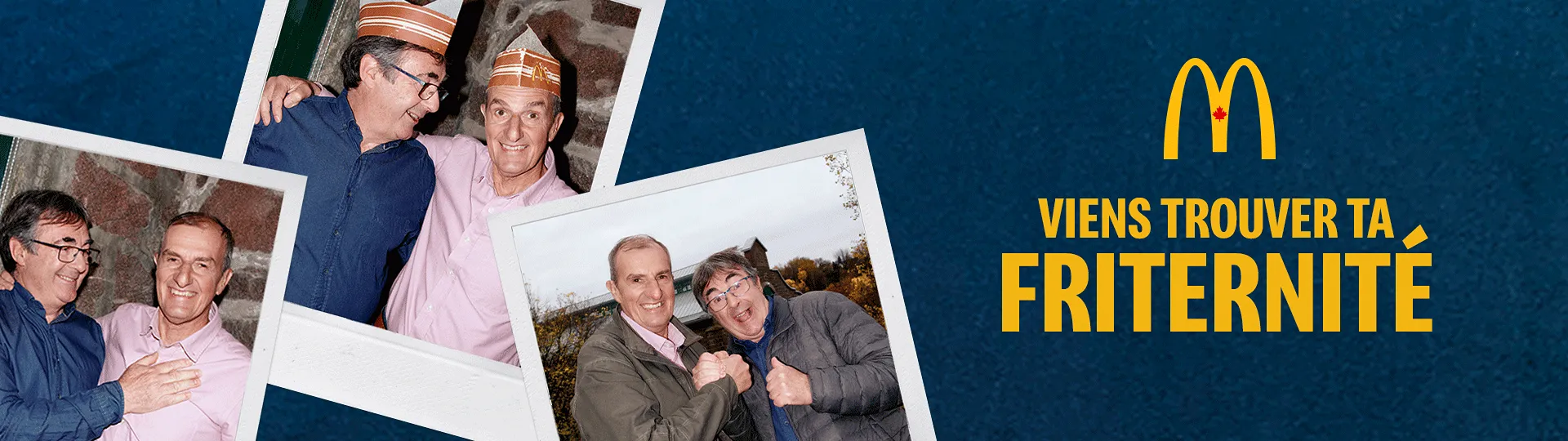 A collage of images featuring polaroid photos of a pair of friends posing for photos in front of a McDonald's restaurant